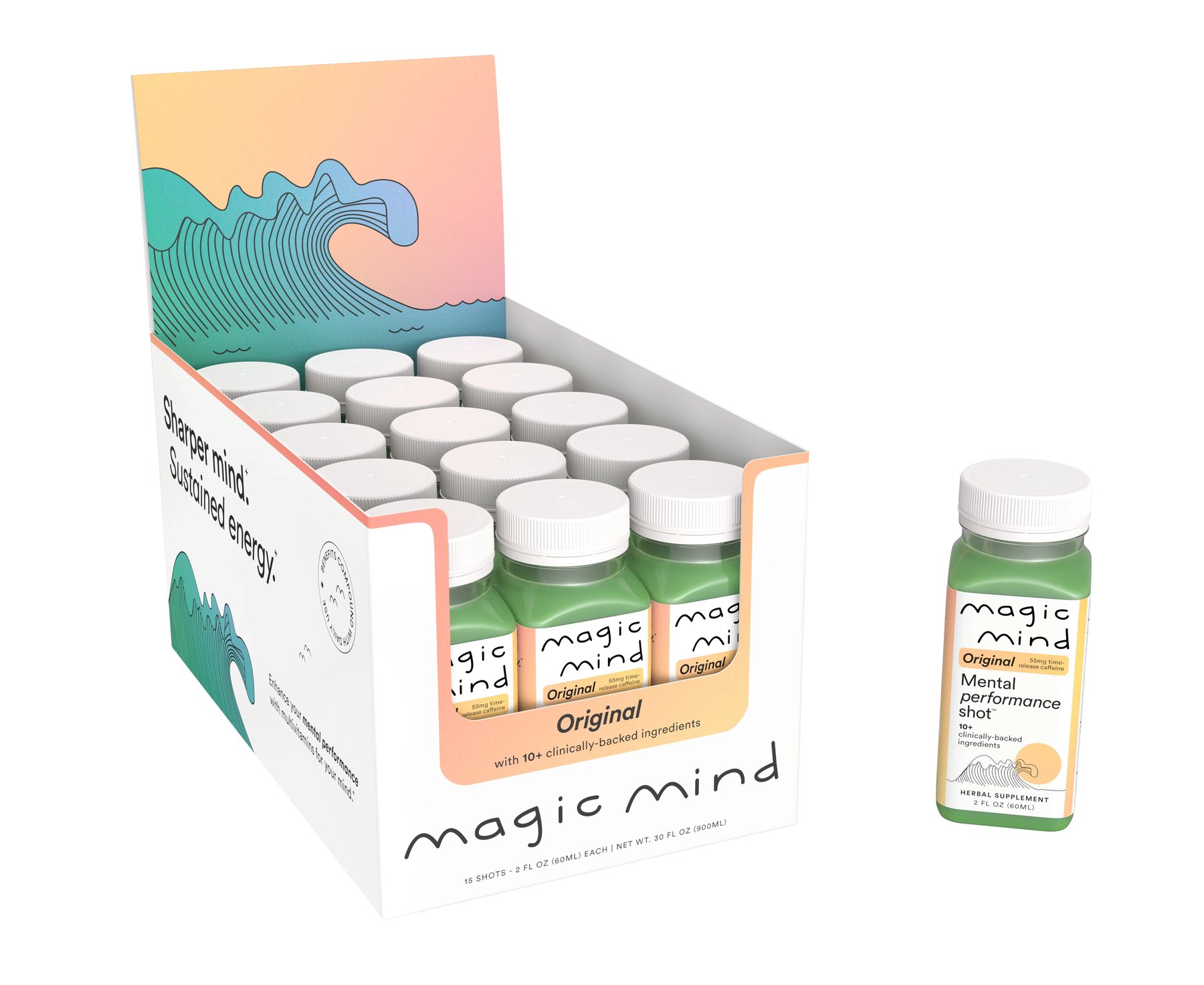 A Magic Mind Original case displayed alongside one bottle.