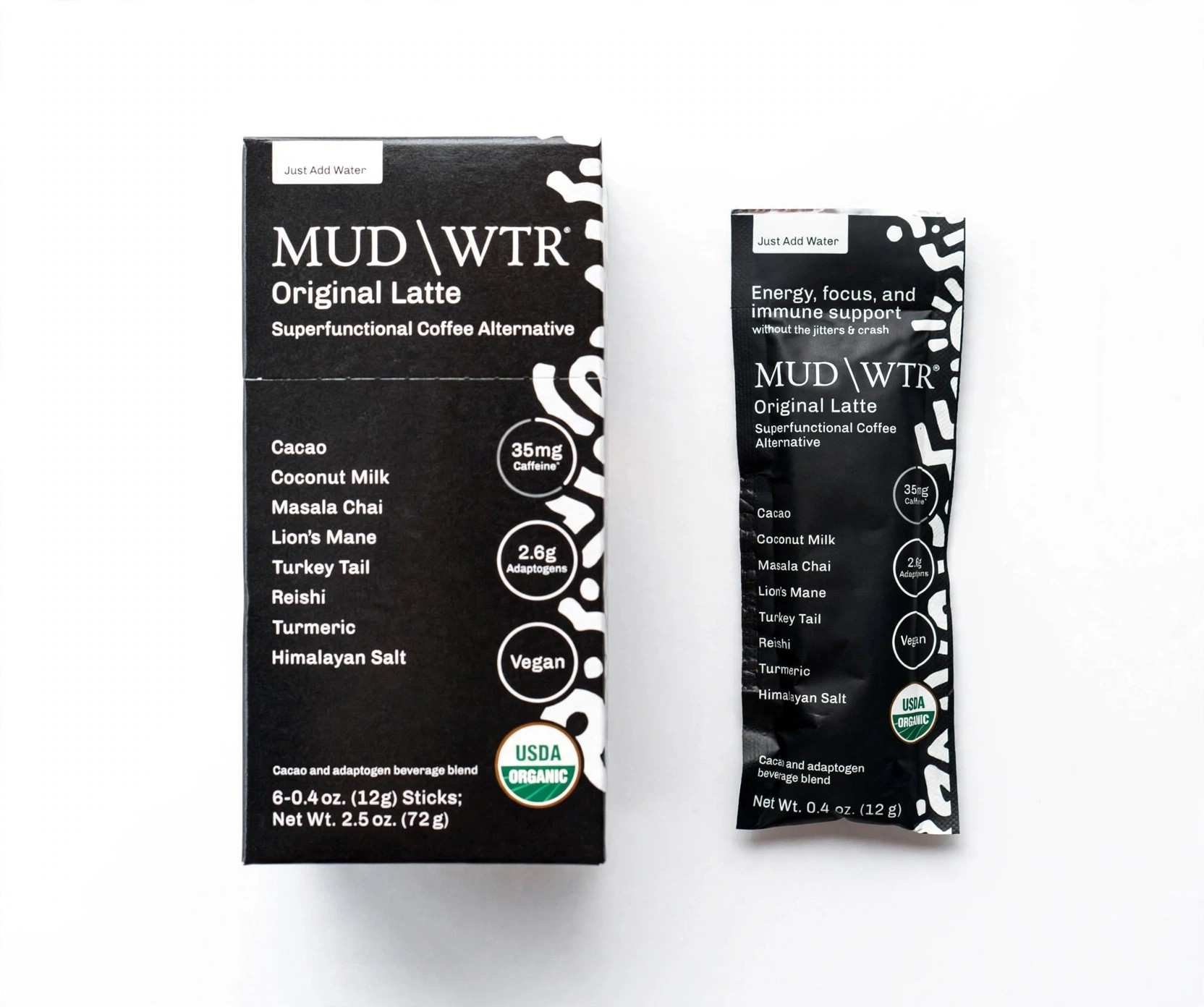 Retail box of Original Latte with sample packet.